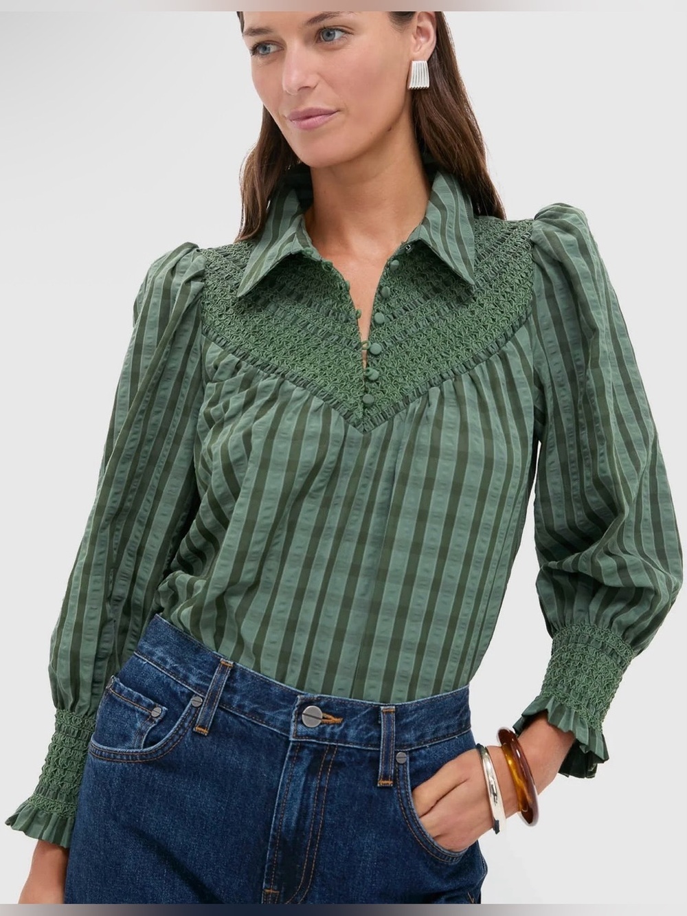 Tuckernuck Pomander Place Green Seersucker Vail Blouse Windowpane XL